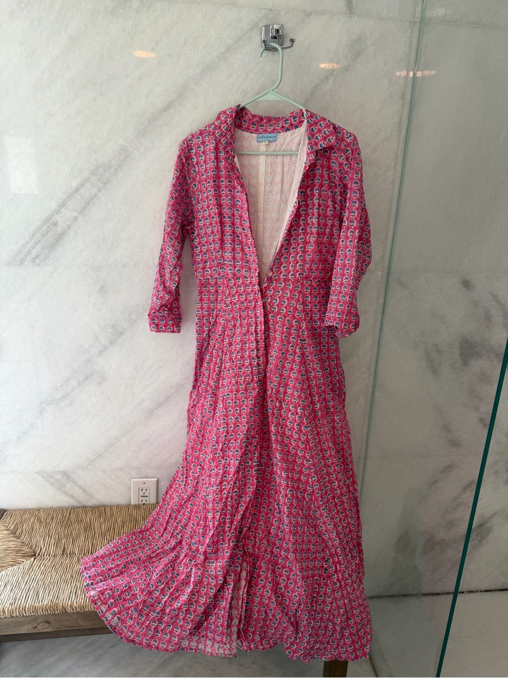 Pink Printed Collared Maxi Dress
